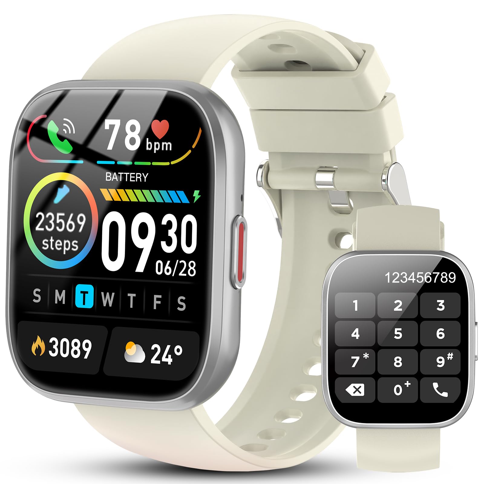 Reloj Inteligente Mujer Hombre con Bluetooth Llamada, 1.85" HD Smartwatch con Pulsómetro/Monitor de Sueño, 112+ Modos Deportes Pulsera Actividad Impermeable IP68 para Android iOS, Blanco