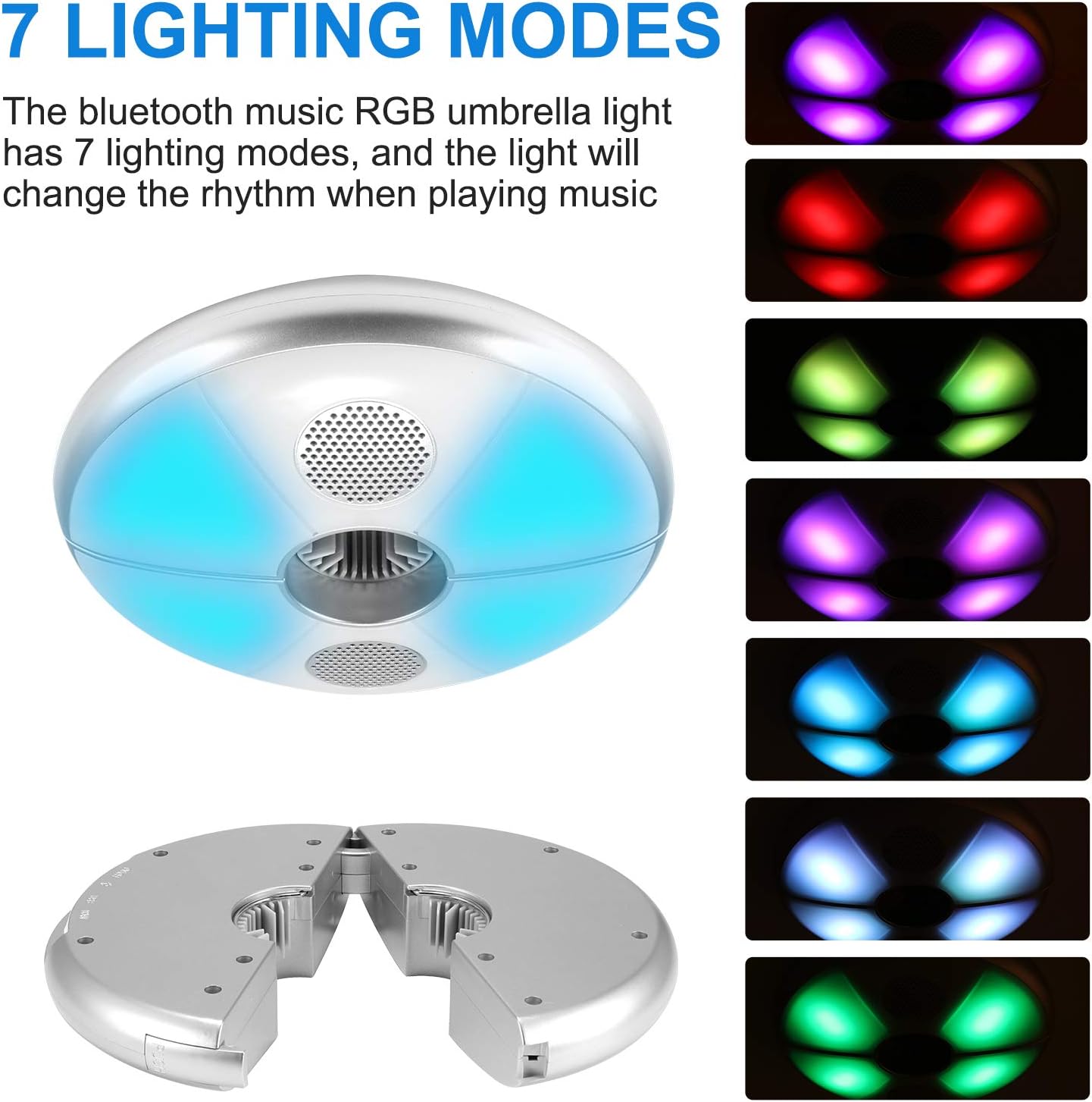 USB LED Umbrella Light, Bluetooth Speaker 7 Light Modes RGB Color