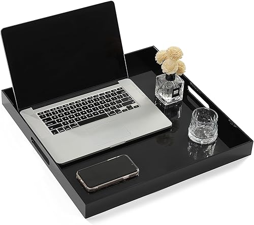 Miniatura 4 de Bandeja acrílica tamaño King con asa incrustada, no es necesario montar, para cama, otomana, mesa auxiliar, desayuno, té, alimentos, mayordomo,