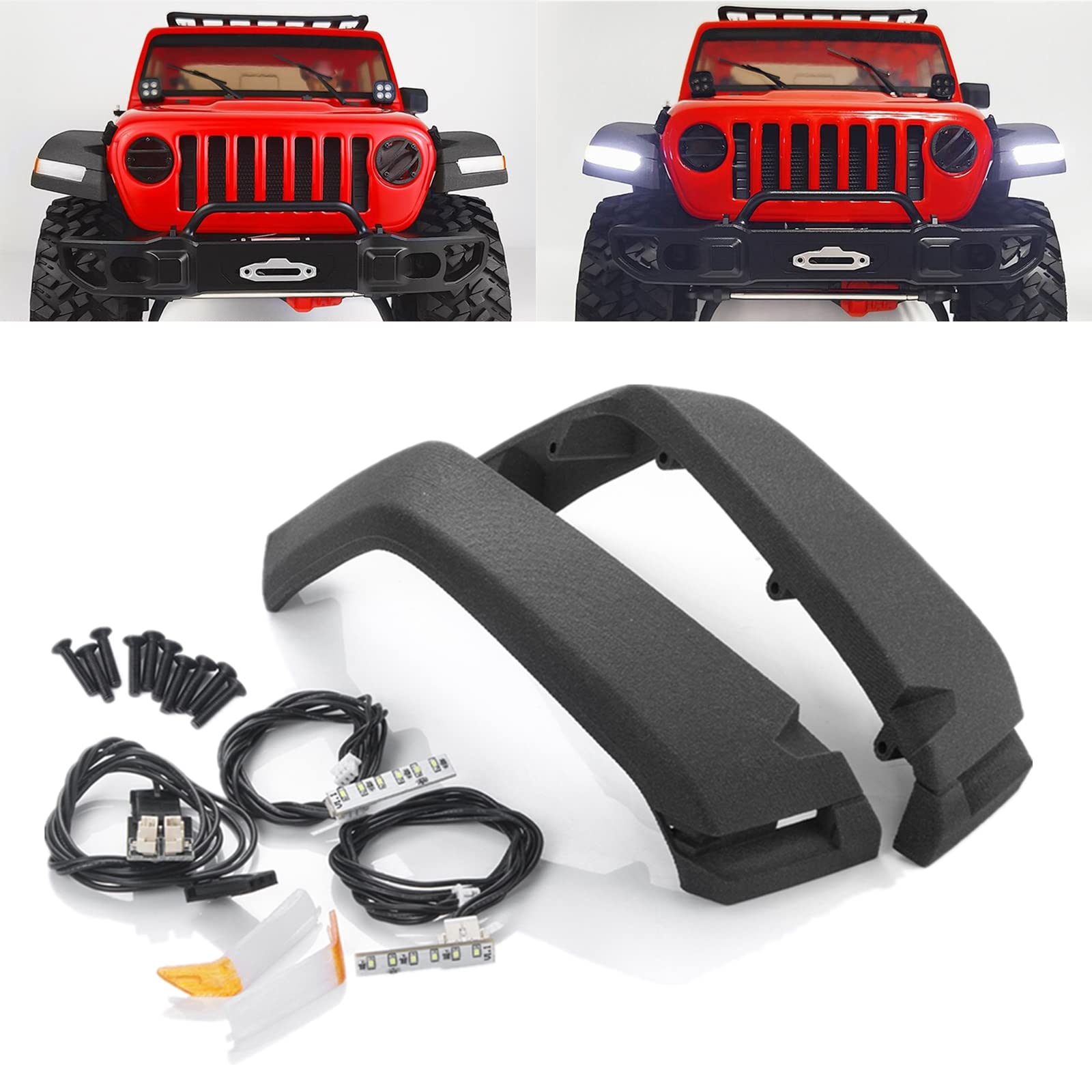 Runup RC Crawler błotnik i lampa LED do 1/10 osiowych SCX10 III AXI03007 Jeep Wrangler AXI03006 Gladiator