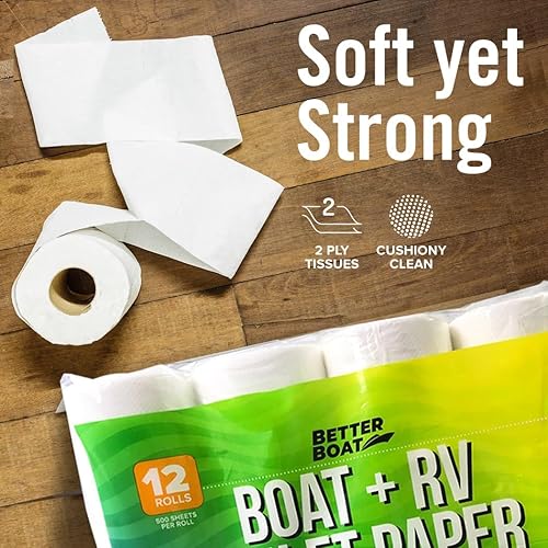 Miniatura 4 de Papel higiénico para barco y RV, papel de disolución rápida seguro para fosas sépticas, 12 rollos individuales, biodegradable de 2 capas para