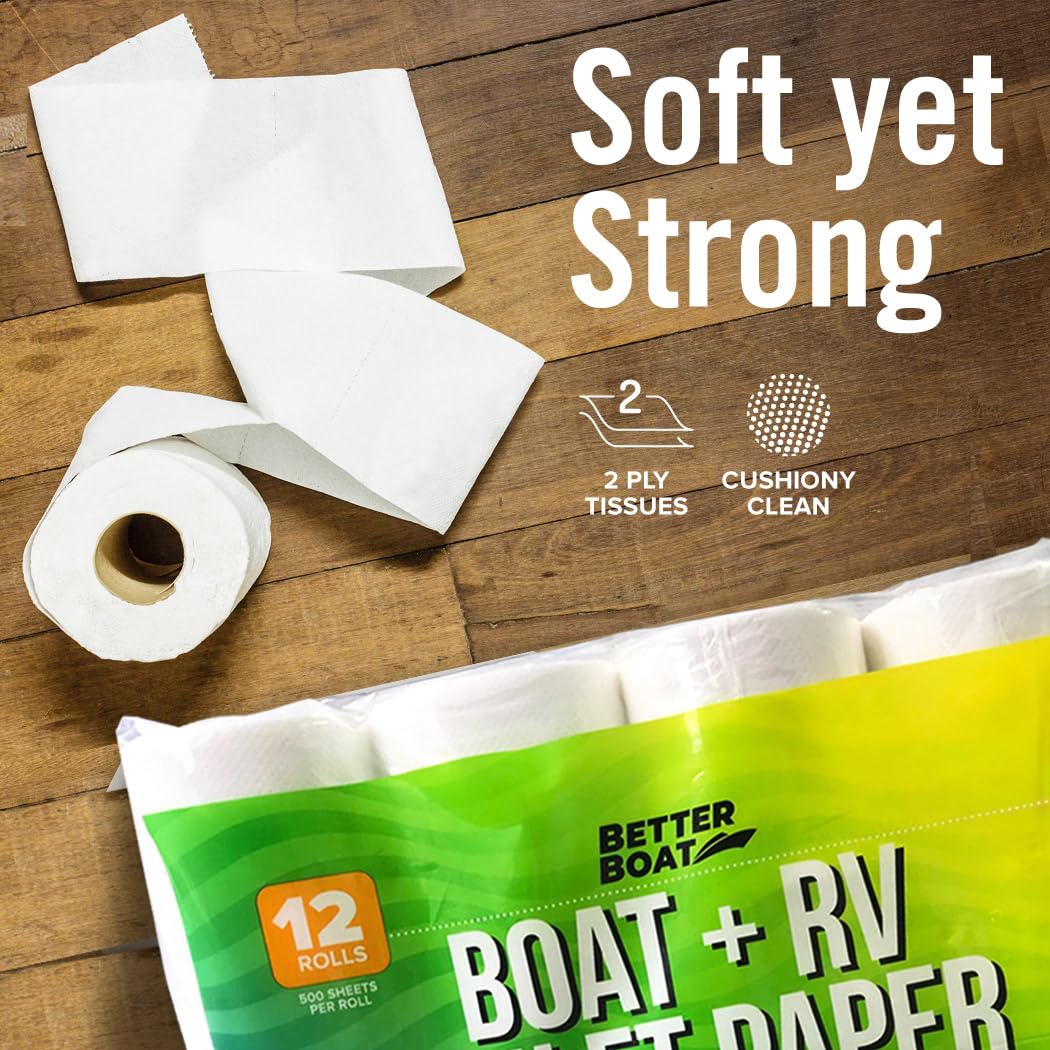 Boot und Wohnmobil Toilettenpapier, Klärgrube, sicher Tissue Toilette, schnell lösend, 12 einzelne (1) Rollen für Marine und Reisen, Wohnmobilsysteme, Camping, biologisch abbaubar, löst sich auf und
