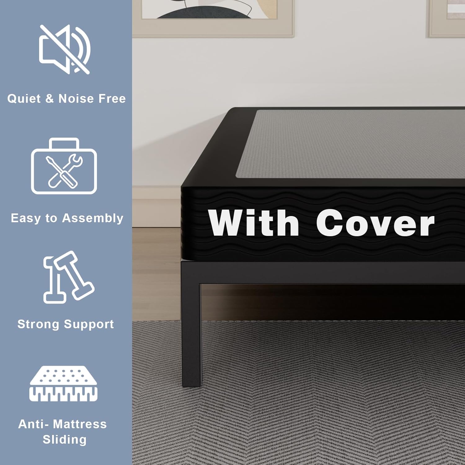 Tyndall 5 Inch Box Spring for Queen Bed, Heavy Duty Metal Queen Mattress Foundation with Fabric Cover, Low Profile Bed Base, Non-Slip, Noise-Free, Easy Assembly - Image 4