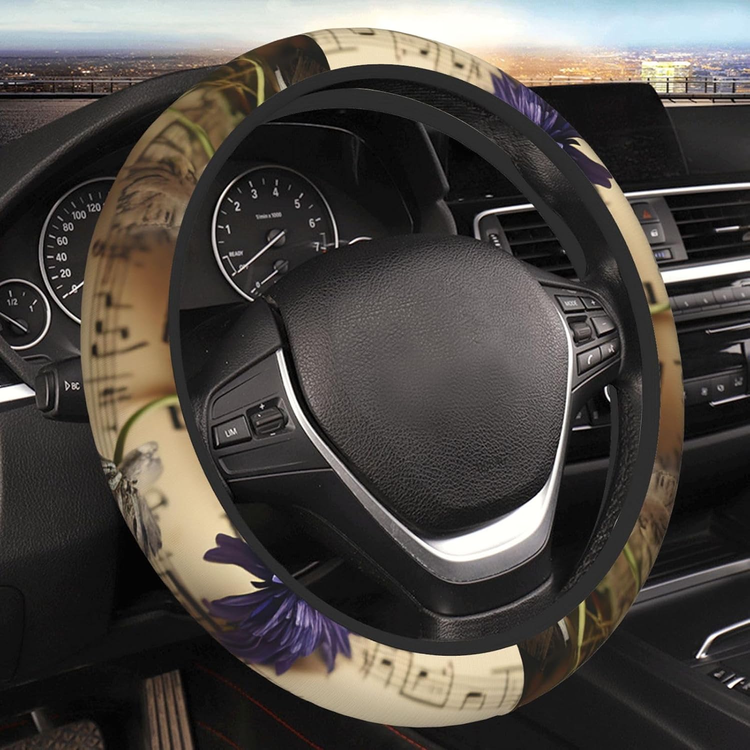 Car Elastic Steering Wheel Cover Universal 15 Inch Vehicle Stretch Steering Wheel Cover Protector Music Sheet Auto Protective Cover Novelty Car Interior Accessories for Men Women