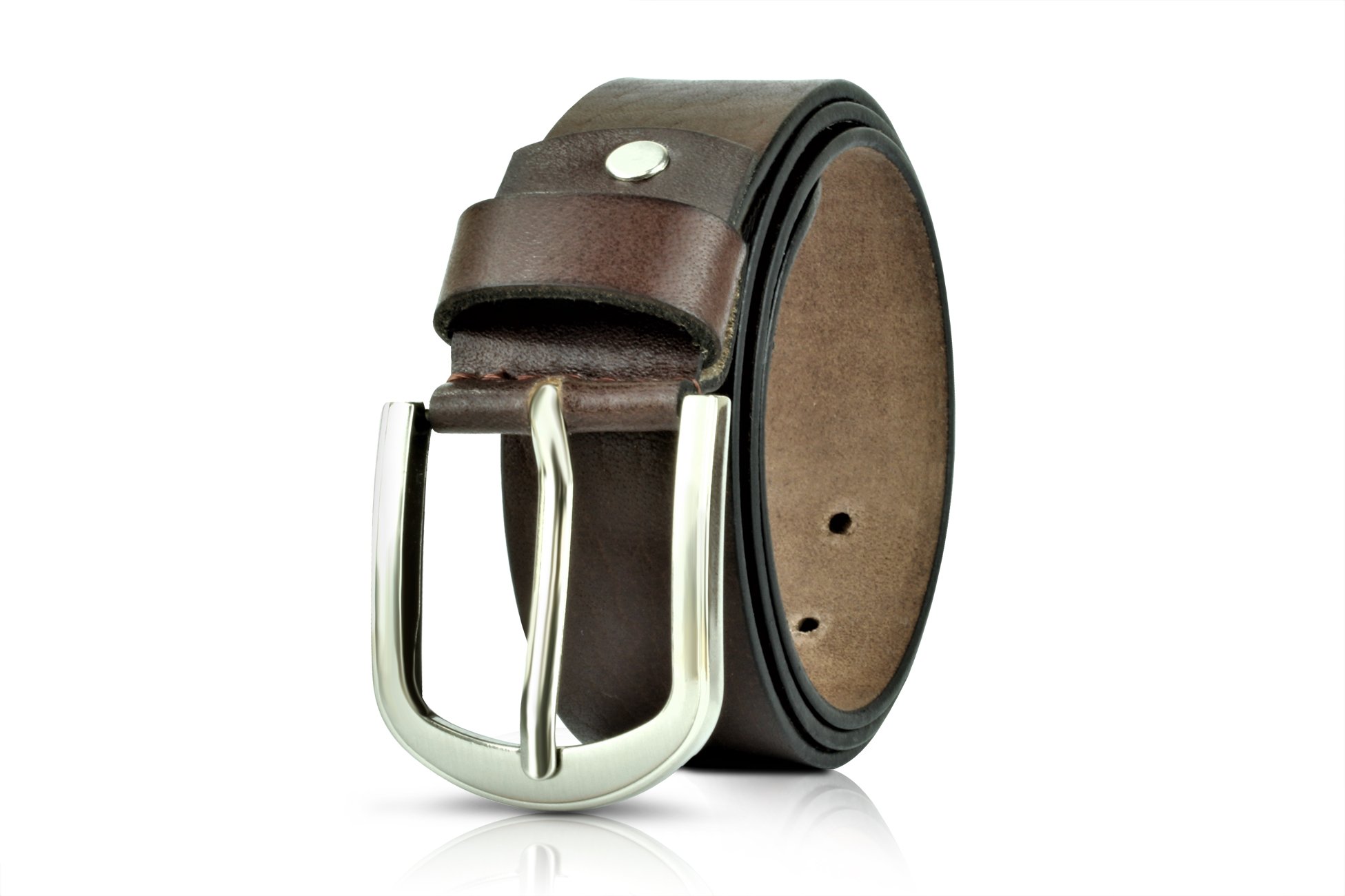 Kertz Men's Leather Belt 100% Full Grain Genuine Thick Leather with Anti-Scratch Pin Buckle Great for Jeans, Casual, Formal, Work Wear (34"- 36"(waist size), Brown)