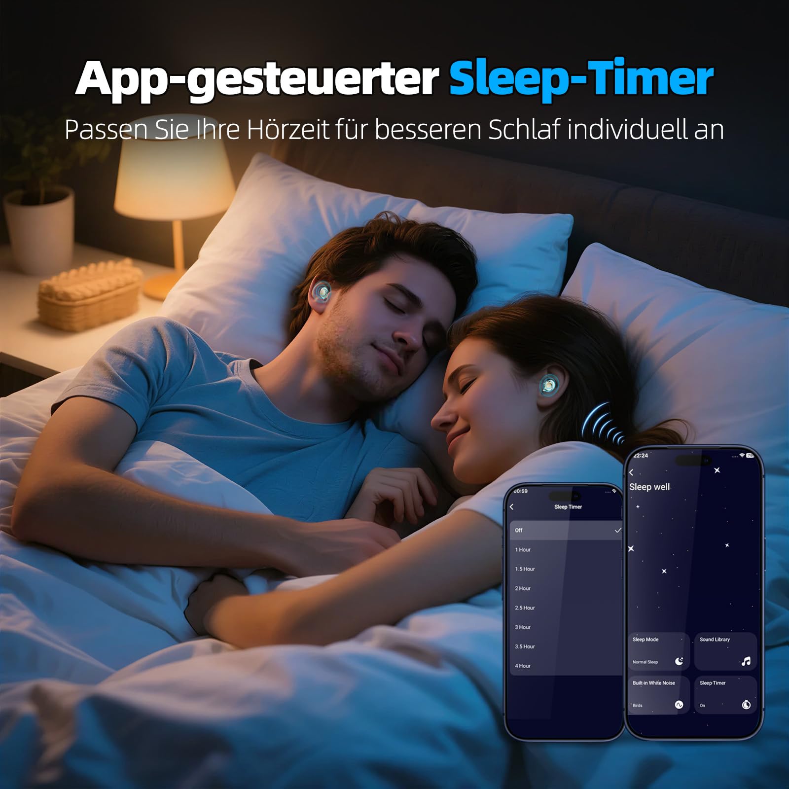Bluetooth Kopfhörer Kabellos, Schlaf kopfhörer Seitenschläfer 2026, Schlafkopfhörer Bluetooth 5.4 mit White Noise, 6 EQ Sleep Earbuds, Mini Ohrhörer zum Schlafen 40Std, In Ear Kopfhörer LED