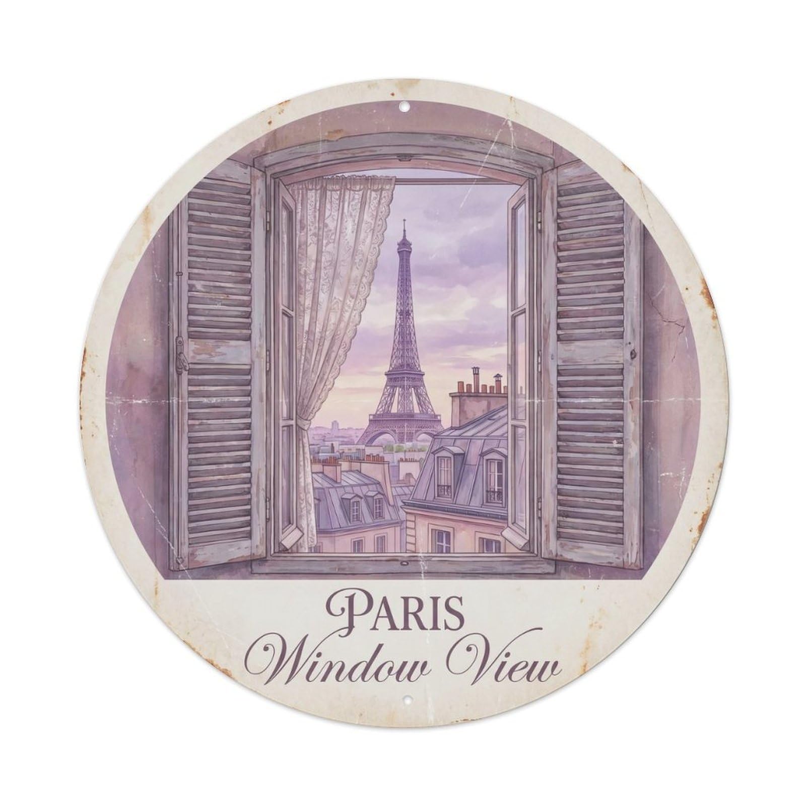 Vintage Travel Parisian Window Sightseeing Metal Tin Sign Plaque
