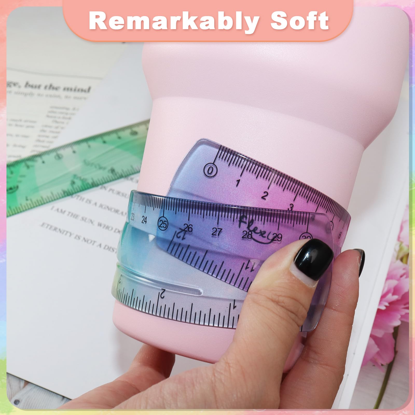 5 Pcs Flexible Rulers, 6inch 8inch 12inch Bendable Straight Ruler Triangle Ruler Protractor Soft Shatterproof Plastic Flexible Rulers with Centimeter and Inch Scales for School Classroom Office Home - Image 6