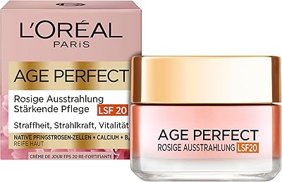L'Oréal Paris Rosé Tagespflege LSF 20 für Frauen, für eine ebenmäßige & strahlende Haut & rosig frische Ausstrahlung mit Pfingsrosen-Zellen, Calcium und Vitamin B3, Age Perfect Golden Age1x 50ml