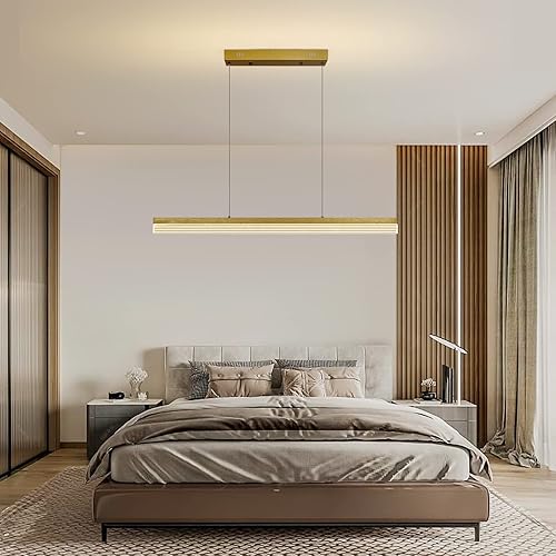 Miniatura 4 de Becailyer Candelabro LED moderno, regulable, lámpara colgante lineal, control remoto, colorbrillo, 3000-6000K, lámpara colgante ajustable para