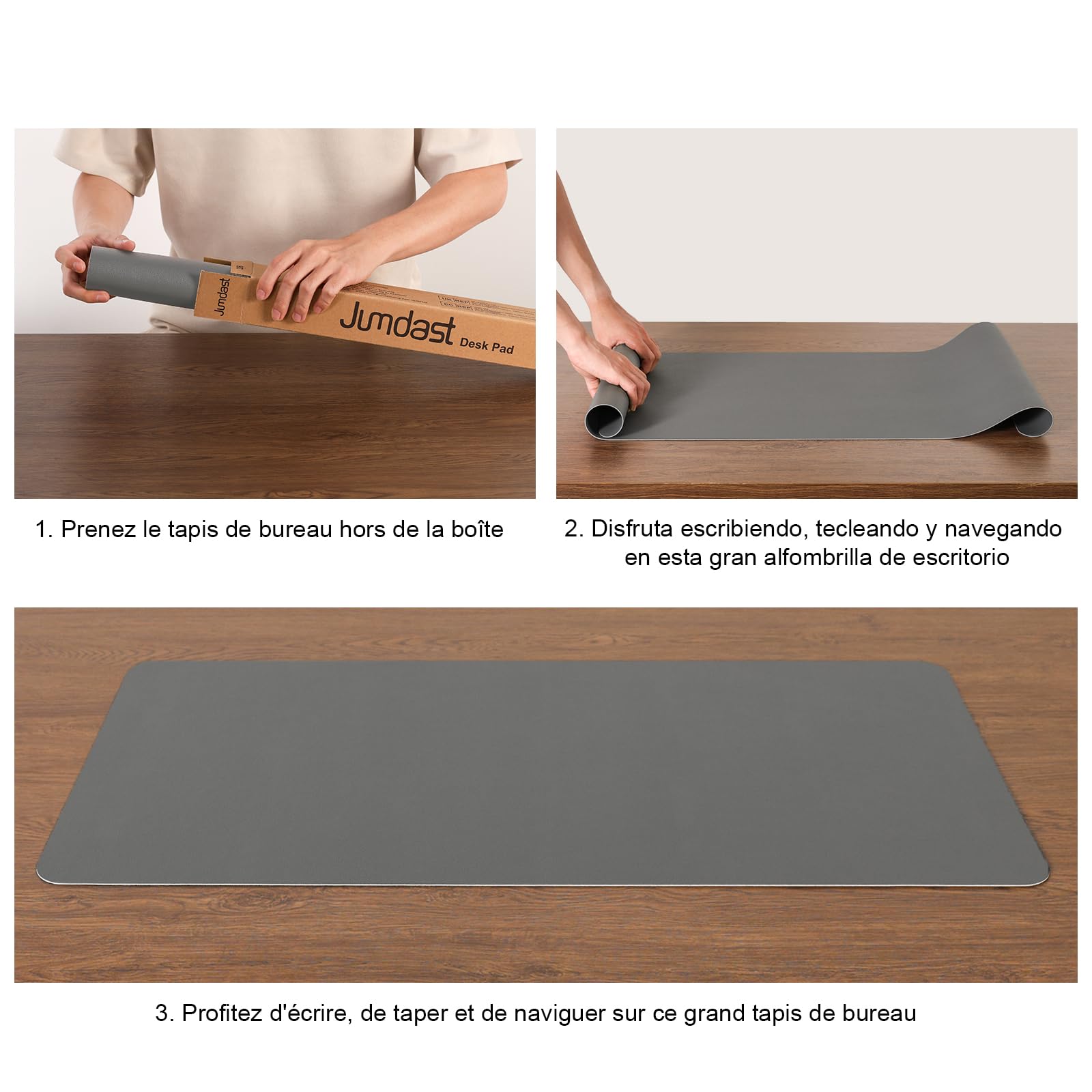 Sous-main Tapis de Bureau Antidérapant Double Face Cuir 43 x 90 cm Gris Jaune