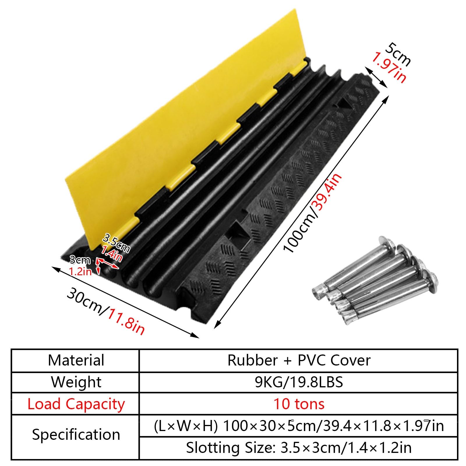 Gaine Cable Rampe Pour Câble Audio À 3 Canaux, Rampe De Protection De Cordon En Caoutchouc Antidérapant Pour Usage Intensif Pour Fils/ Tuyaux/ Tubes, Couverture D'extension D'allée(100x30x5cm/39.4x11.