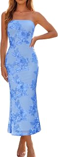 Poulax Women's Floral Strapless Cocktail Wedding Guest Dress | Tube Top, Mesh, Bodycon, Lined, Bridal Shower Bridesmaid Birthday Holiday Dinner Party,2026 Formal Elegant Maxi Dress