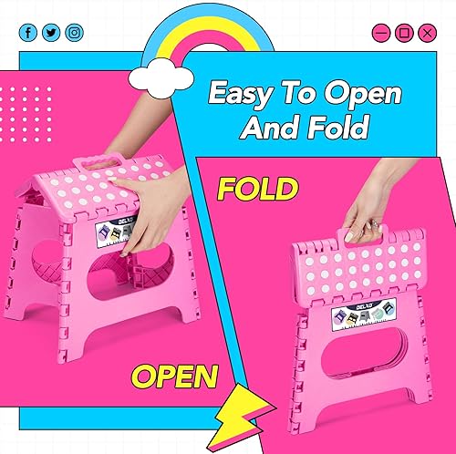 Miniatura 15 de Delxo Taburete plegable de 9 pulgadas, taburetes negros plegables para niños, taburete plegable portátil con asa, taburete plegable para cocina