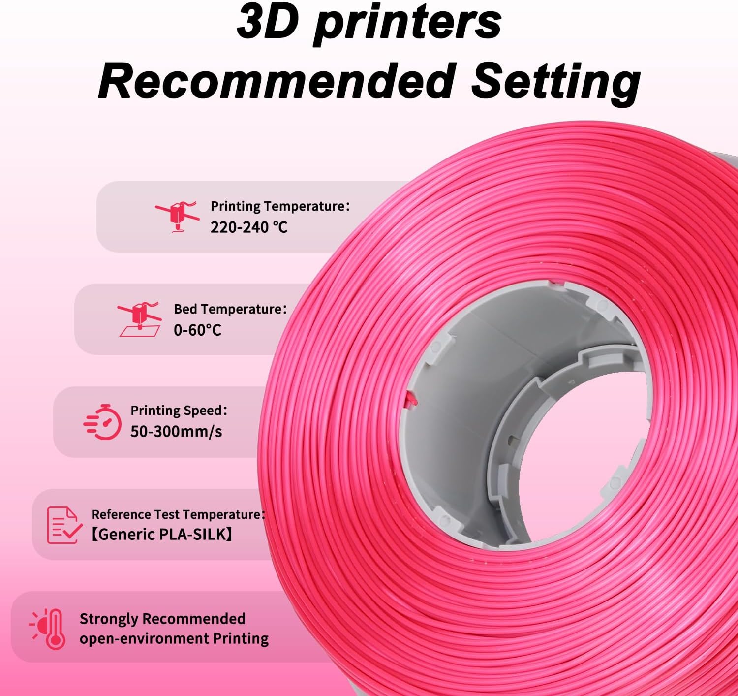 Silk PLA Filament 1.75mm, Rose Pink 3D Printer Filament, Shiny Magenta PLA Filament 1KG Spool, Clog-Free & Precision Accuracy +/- 0.03mm, Fits Most FDM Printers - Image 4