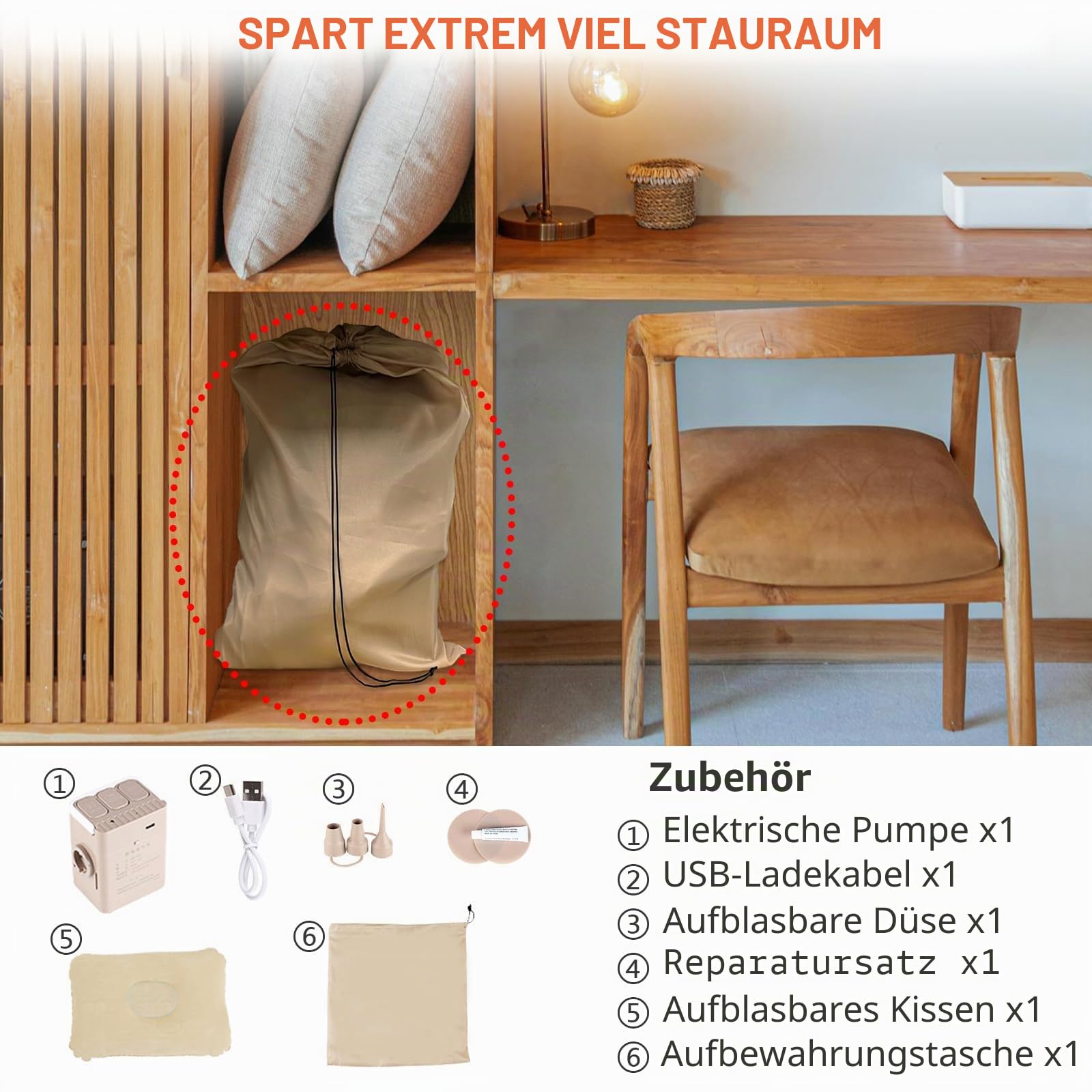 Luftmatratze Selbstaufblasend 1 Person, Luftbett, Gästebett mit Eingebauter Elektrischer Pumpe, 3 Min. zum Aufblasen/Entleeren, Aufblasbares Bett für Camping & Zuhause, 190×100×40 cm