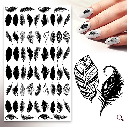 Calcomanías de uñas (5 hojas) FLONZNAIL Pluma Negro Grabado Vintage Decoración de Uñas