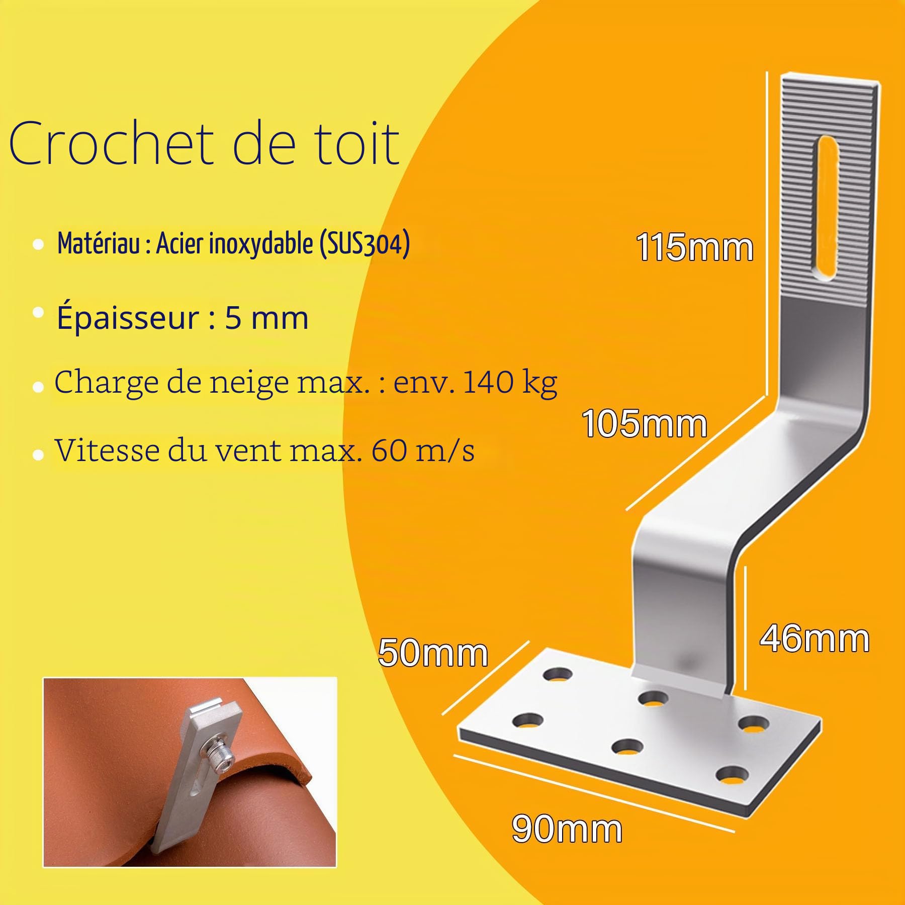 TEOV Kit de montage PV toit en tuiles avec rail de montage de 1240 mm et crochet de toit, support de panneau solaire avec pince d'extrémité et pince centrale de 40 mm, pour 3 panneaux solaires