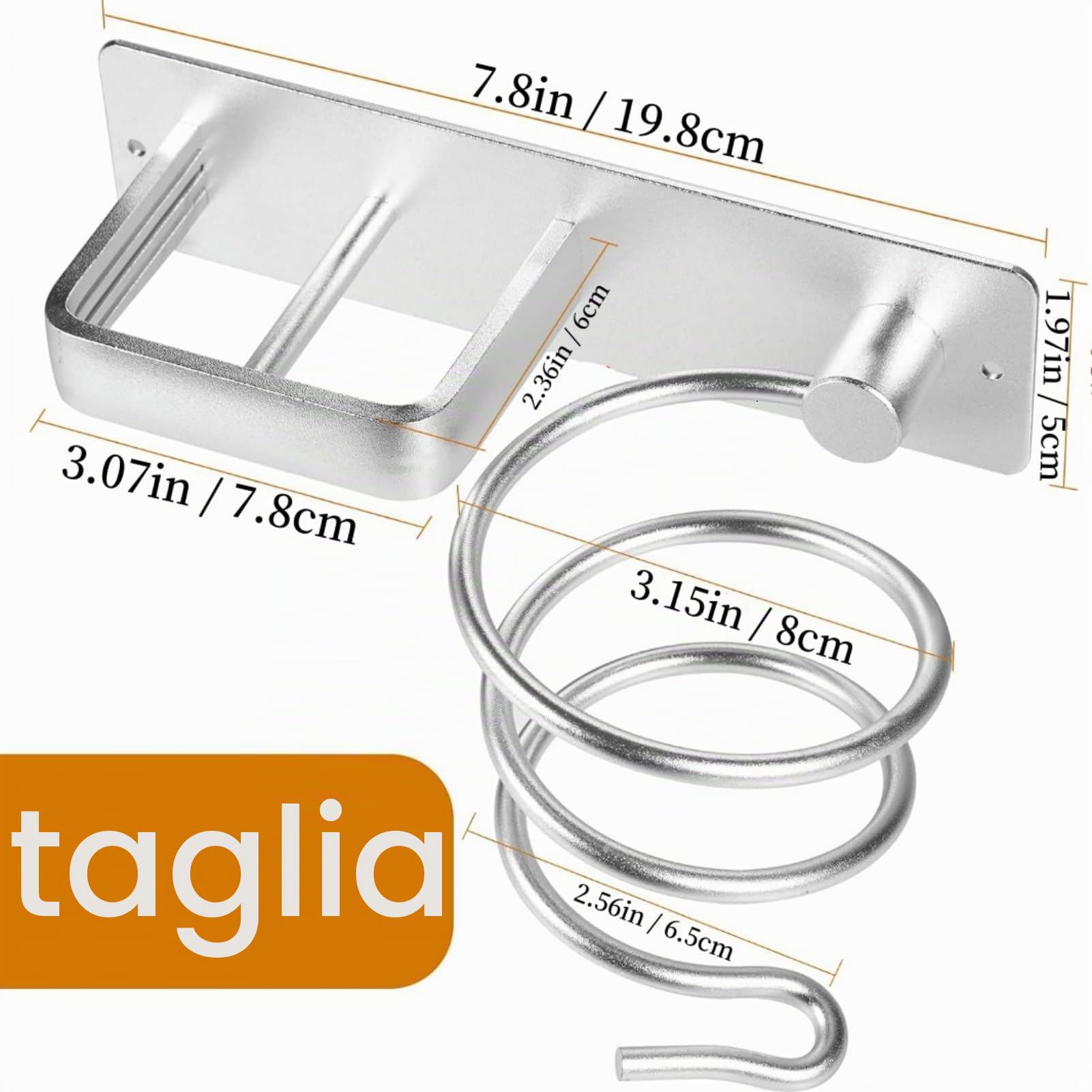 YUET Supporto per asciugacapelli, Porta Asciugacapelli da Parete Alluminio con Viti di Fissaggio per Asciugacapelli per Camere da Letto Toilette Barbiere Argentato