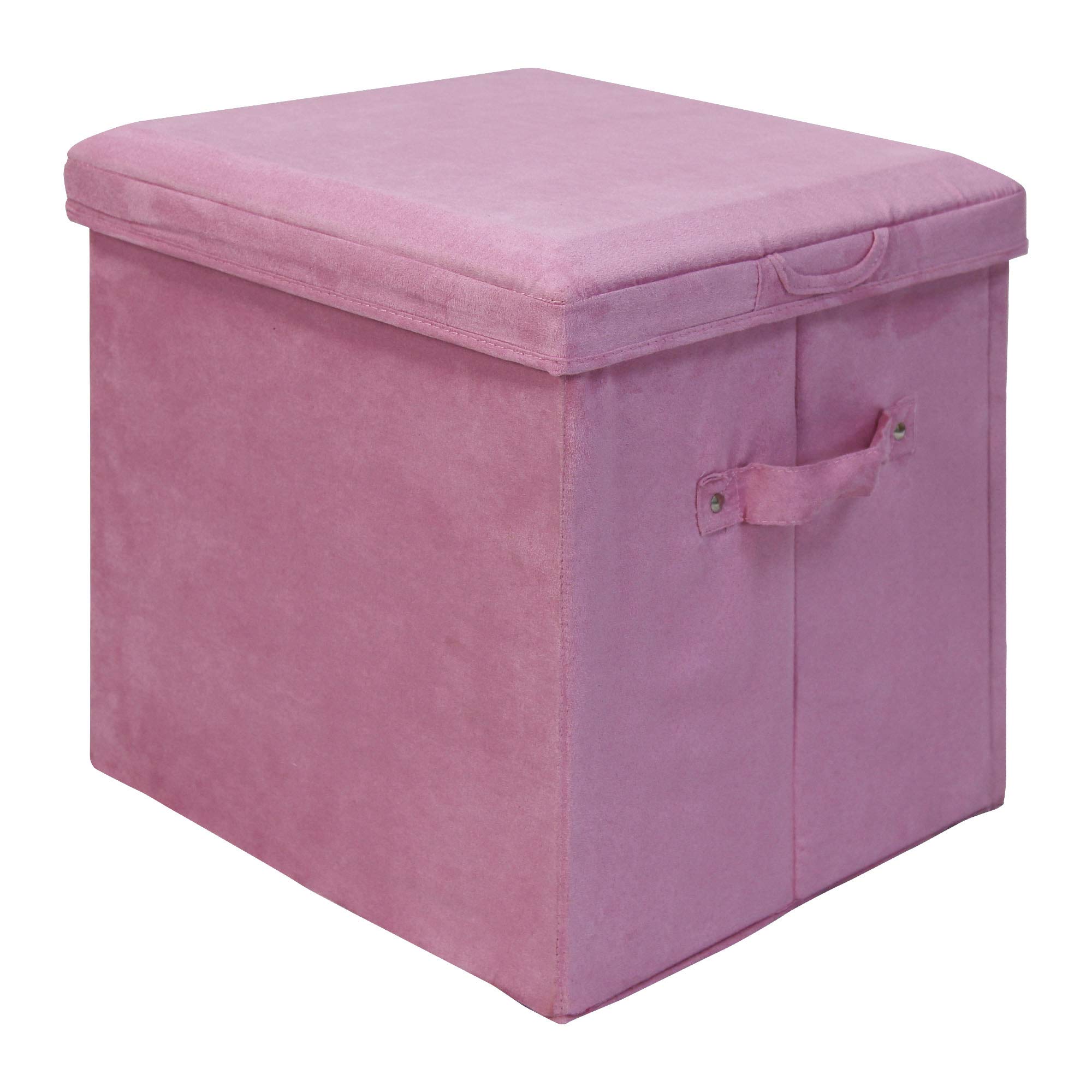 Casual Home Seat Pad Folding Storage Ottoman. Micro Suede Cover, Pink
