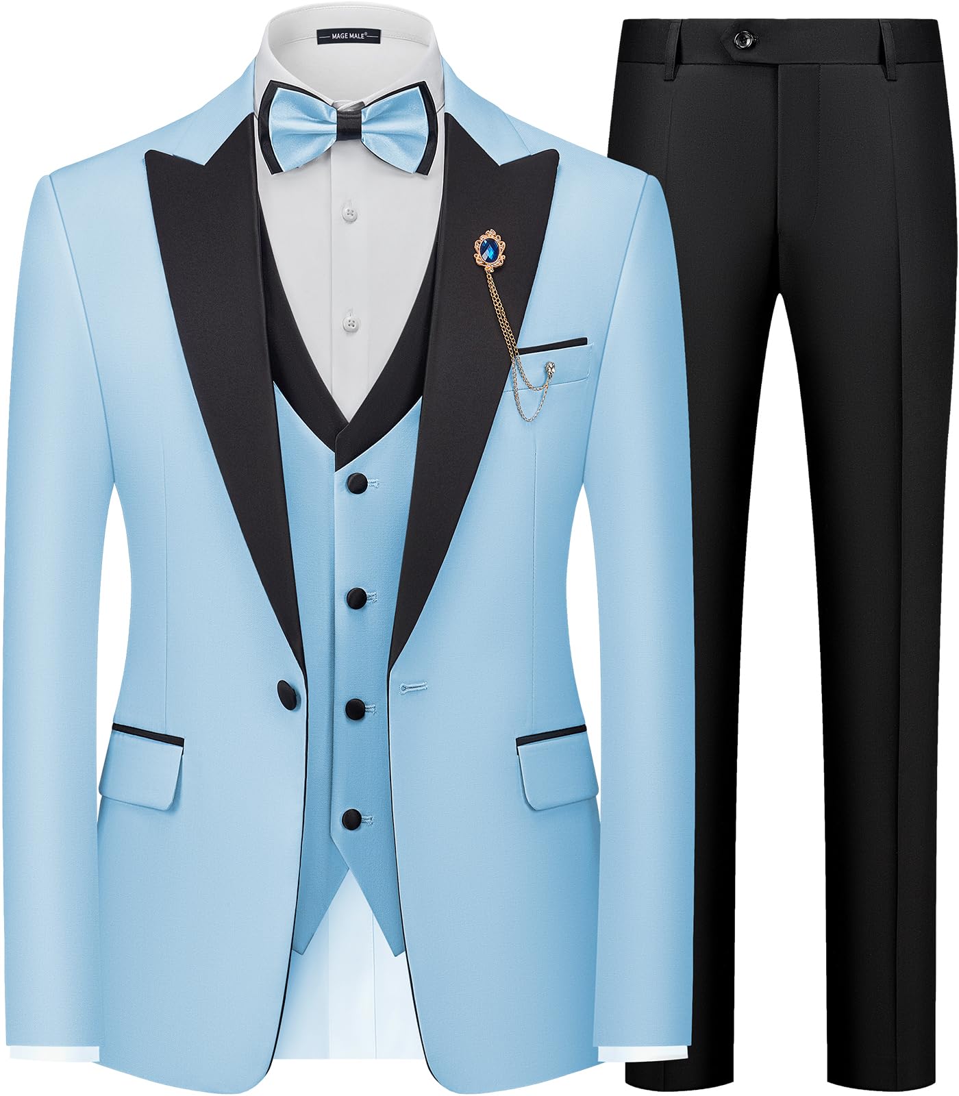 Terno Masculino MAGE MALE 3 Peças Slim Fit - Smoking Preto Para Casamento E Eventos Formais