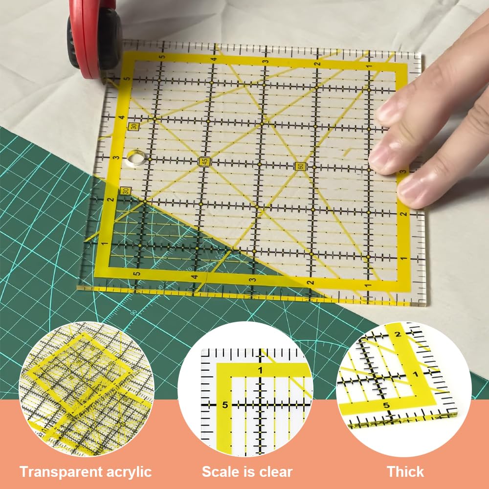 LPAMABA 4 Pz Righelli per Sartoria,Righelli Quadrati per Trapuntatura,Righello per Quilting in Acrilico Trasparente,Righello da Cucito per Trapunte per Taglio Preciso (31,7 cm/24cm/15,2cm/11,4cm)