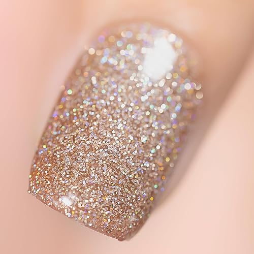 Miniatura 2 de YTD Likomey Esmalte de uñas de gel, 0.5 onzas líquidas, color marrón brillante, nude, dorado, con purpurina colorida que se absorbe con UV, esmalte