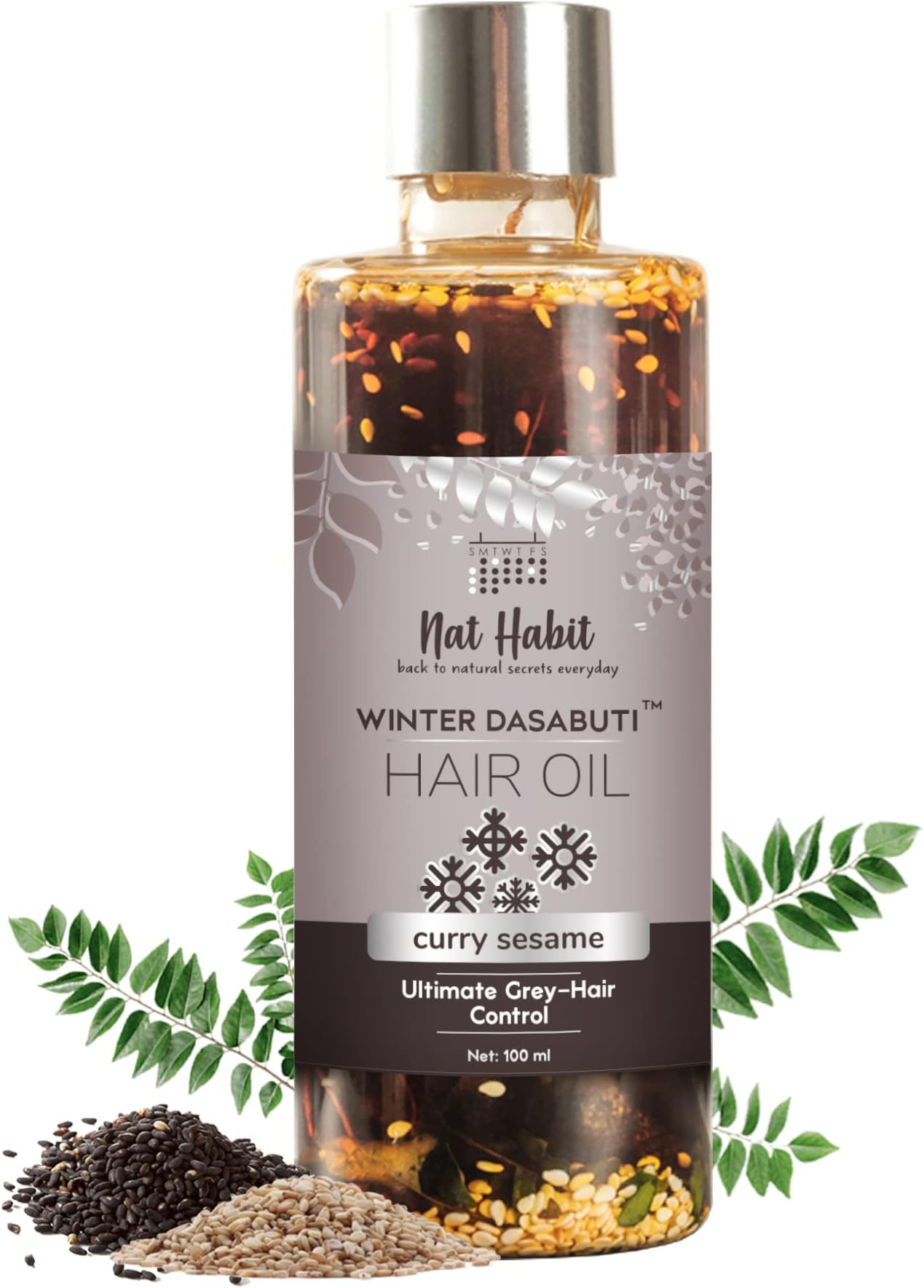Back To Natural Secrets Everyday Curry Sesame Winter Hair Oil For Oily, Normal, Curly, Colored Hair With 16 Herbs, Coconut & Amla, (100ml)