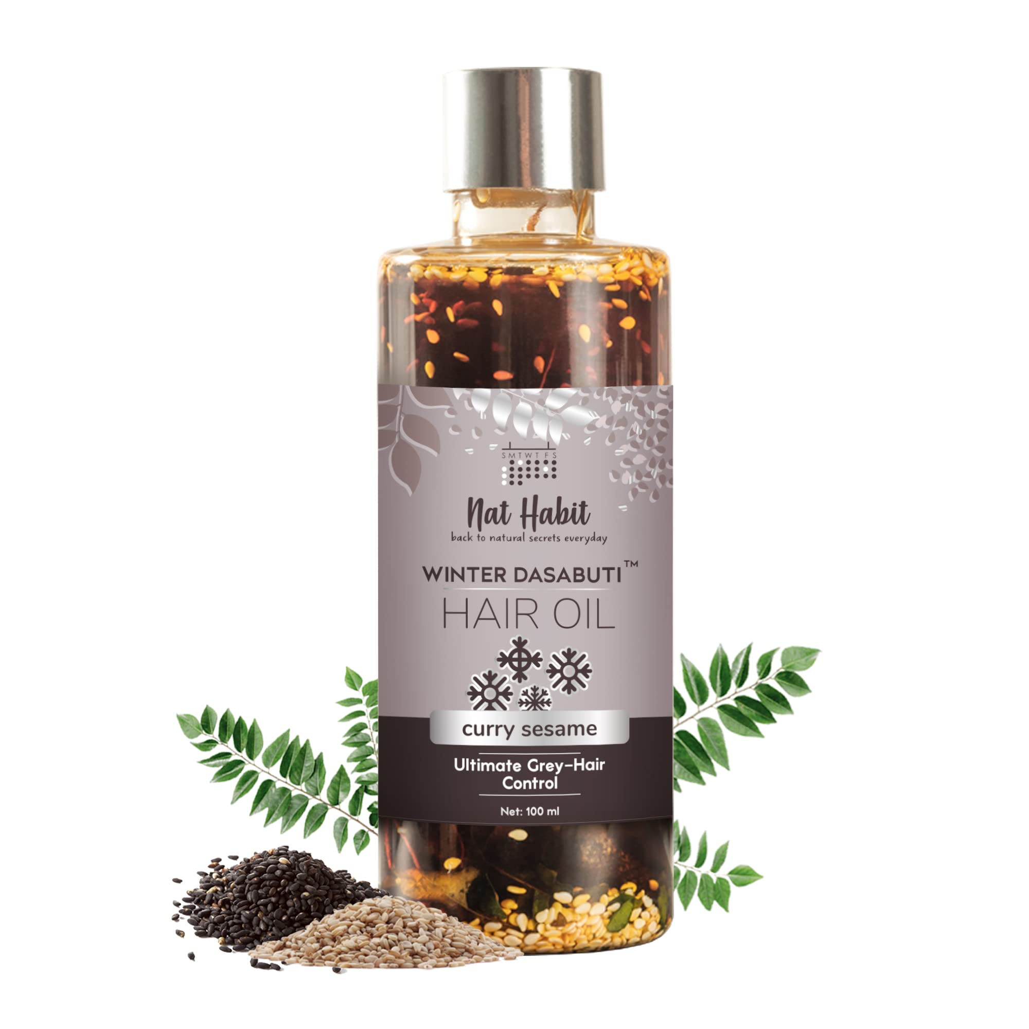 Curry Sesame Winter Hair Oil For Oily, Normal, Curly, Colored Hair With 16 Herbs, Coconut & Amla, (100ml)