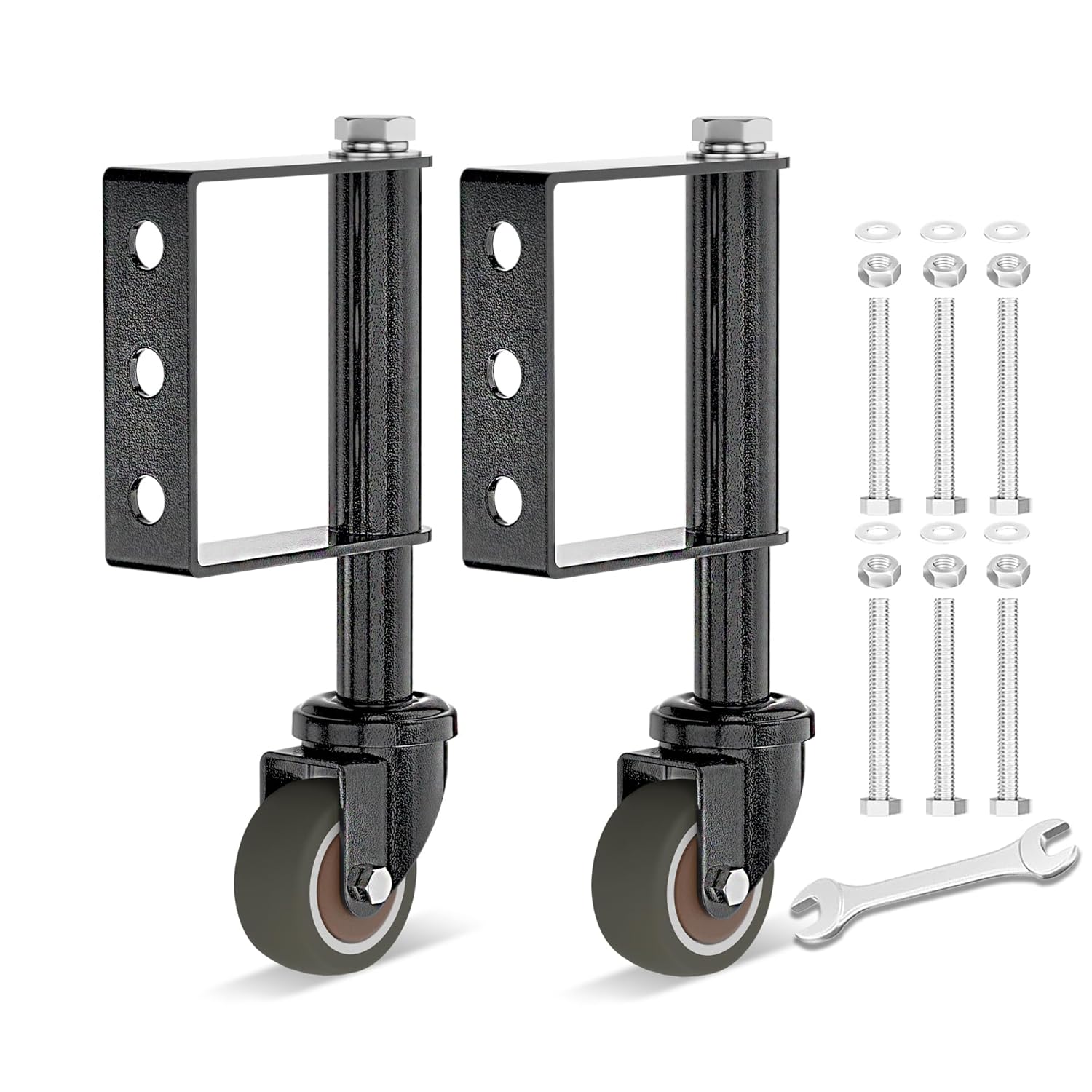 2Packs Silent Gate Wheel 2inch for Wooden Gate, 100-200lbs Capacity, Spring-Loaded Absorbing TPR Rubber Tire Suitable for Interior Doors with Screws & Screwdriver