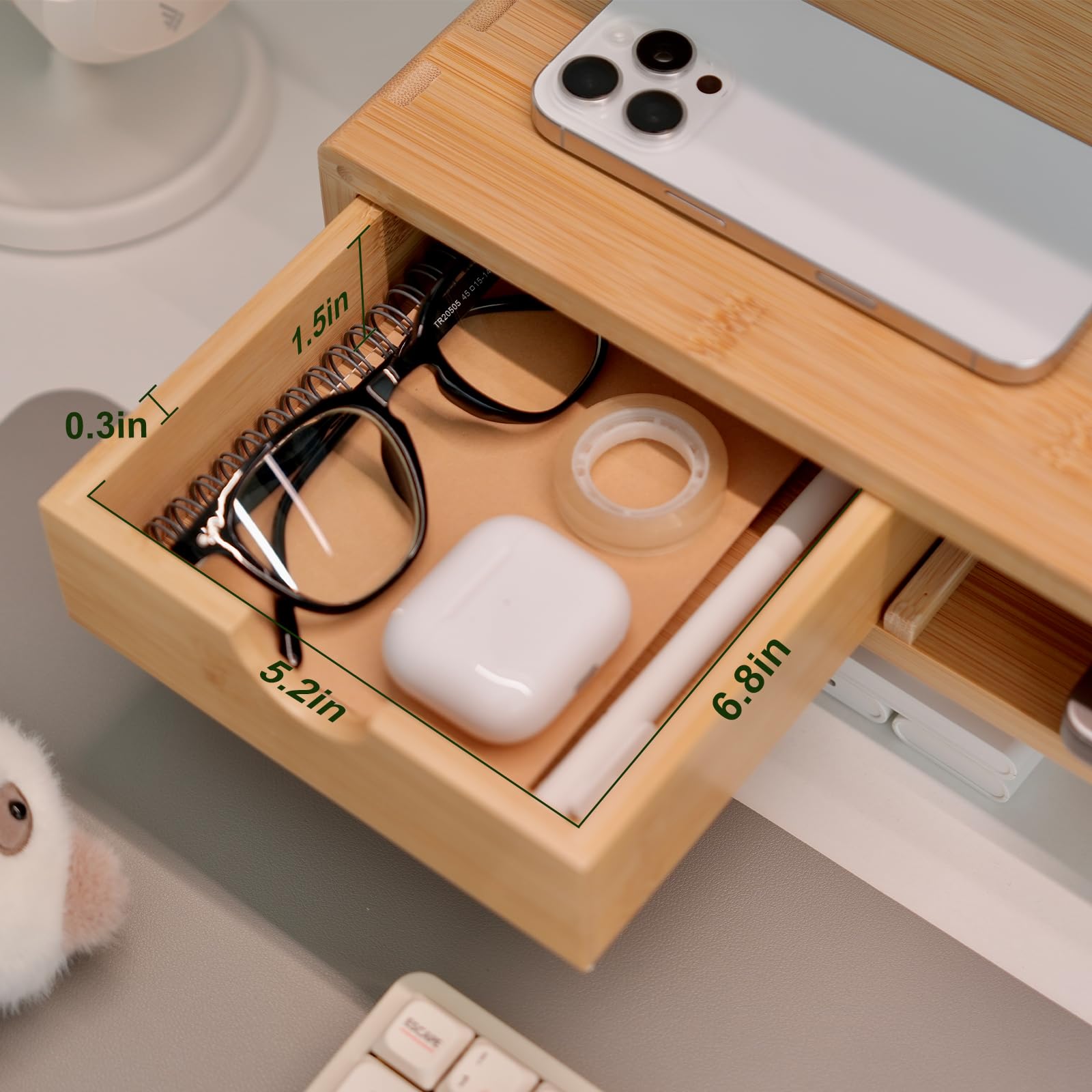 Supporto per monitor in bambù con cassetto, alzata ergonomica per computer per scrivania con gestione dei cavi e organizer per archiviazione, supporto per monitor in legno per casa e ufficio
