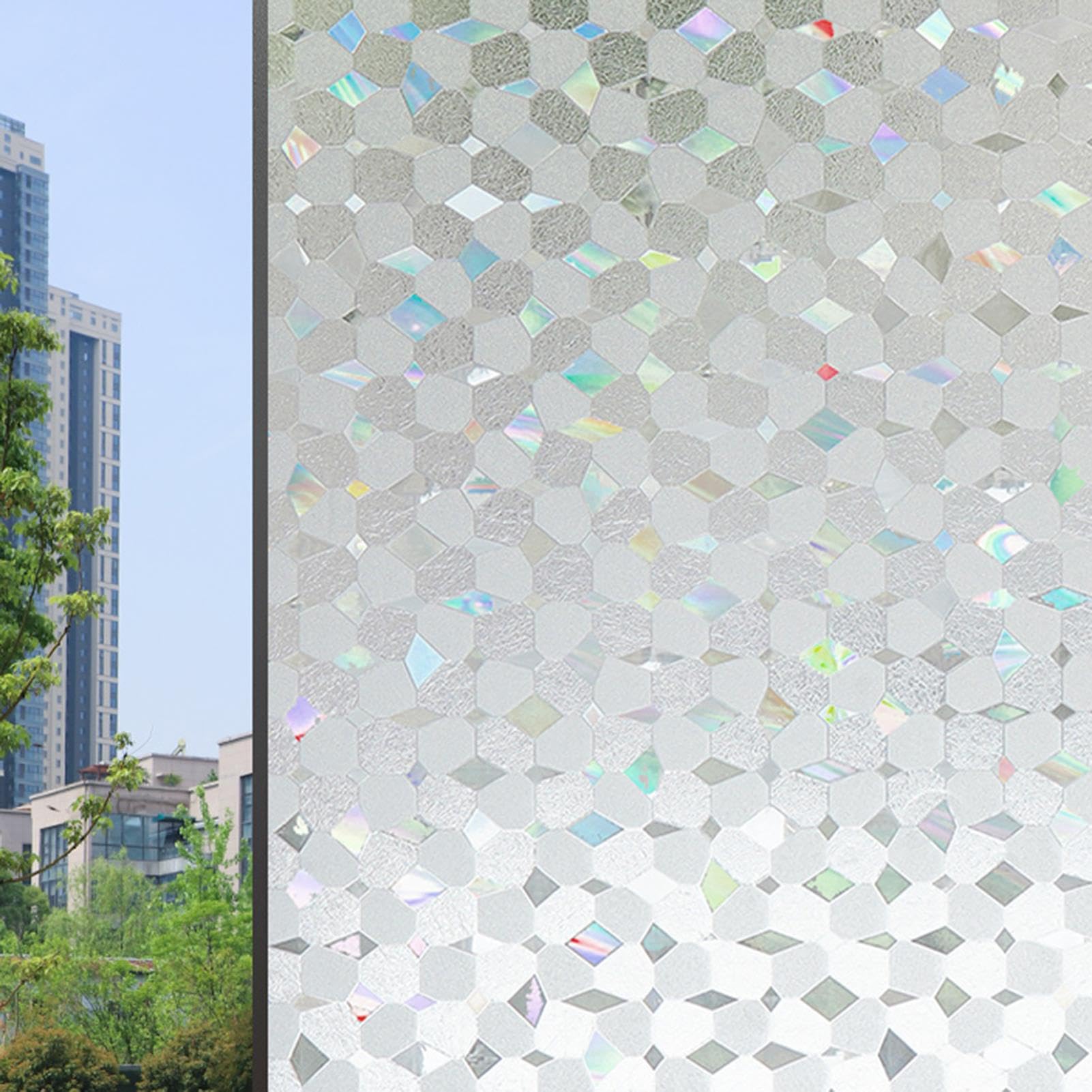 Tęczowa folia chroniąca okno 80x200cm dekoracyjne witrażowe zasłony okienne elektrostatyczne przyleganie zdejmowana naklejka na okno blokująca promieniowanie UV,D
