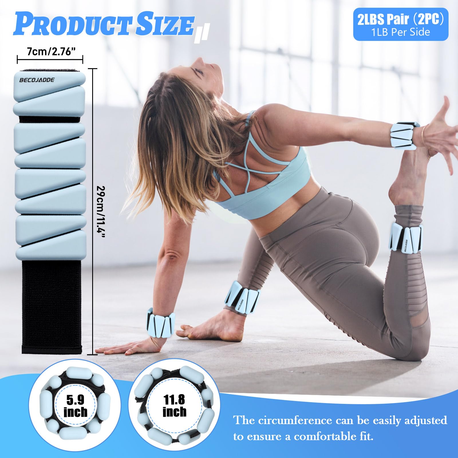 BECOJADDE Handgelenk Knöchel Gewichte Einstellbare Trainingsintensität für Krafttraining Gehen Laufen Yoga Pilates Joggen für Frauen Männer 2er Set (je 0,5 kg)