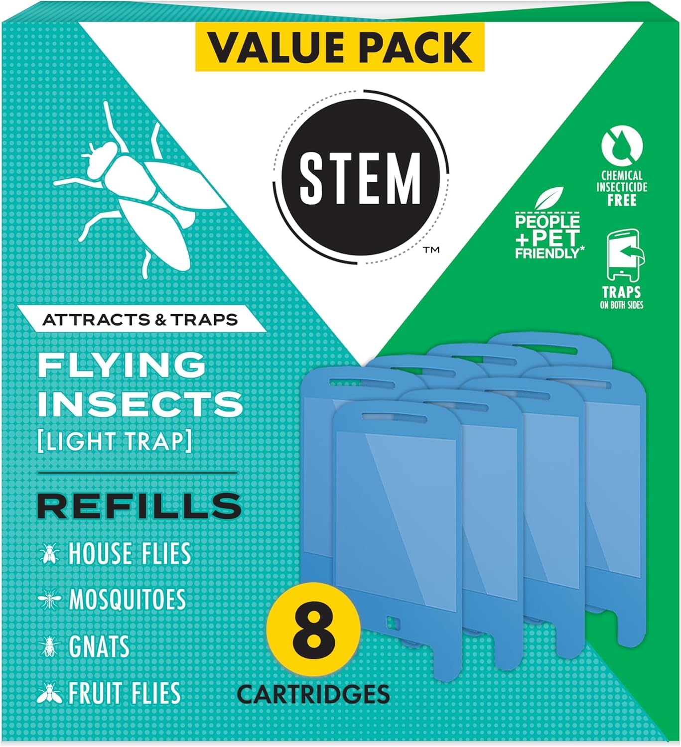STEM Flying Insect Light Trap Refill Cartridges, Indoor Fruit Fly Trap, Insecticide-Free Pest Control for Home, Attracts and Traps Insects, Official