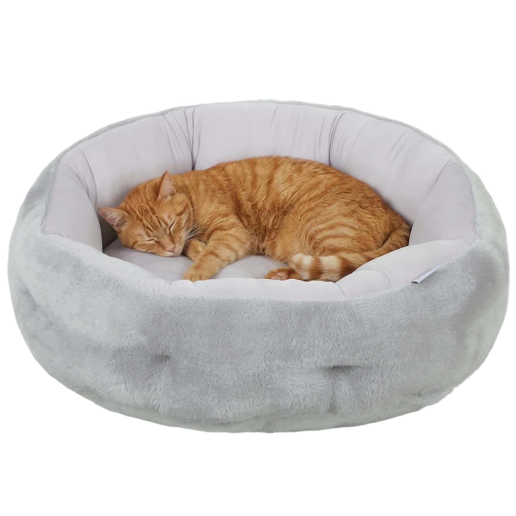 PawHut Lit pour Chat, Panier Réversible Rond Rebord 62x62x21cm Gris Clair | Panier pour Chats d'Intérieur et Petits Chiens