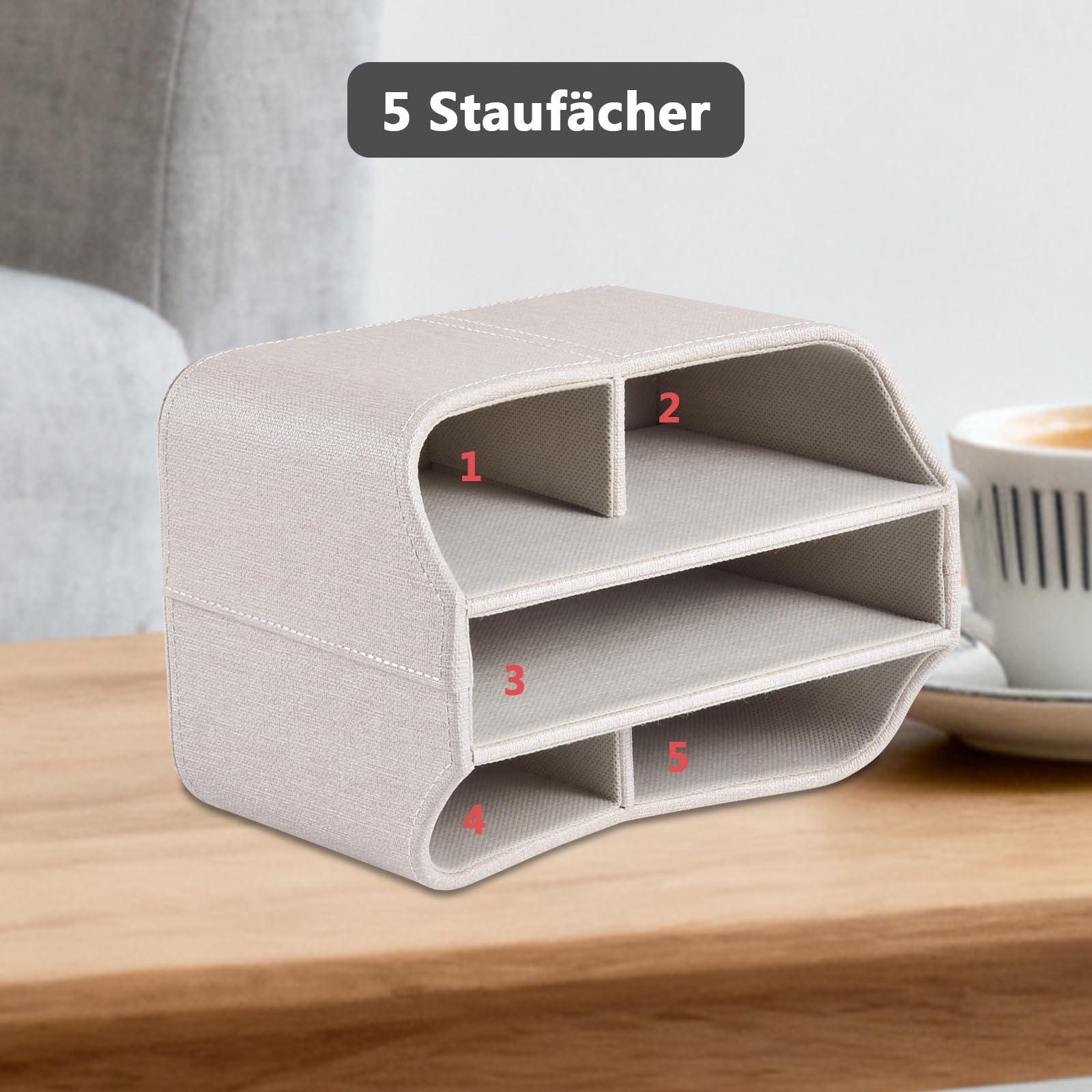Support de Télécommande en Similicuir avec 5 Compartiments, Organiseur de Bureau Rotatif à 360 Degrés pour Stylo, Télécommande TV, Téléphone, Mini iPad, Notebook, Lunettes, Boîte de Rangement