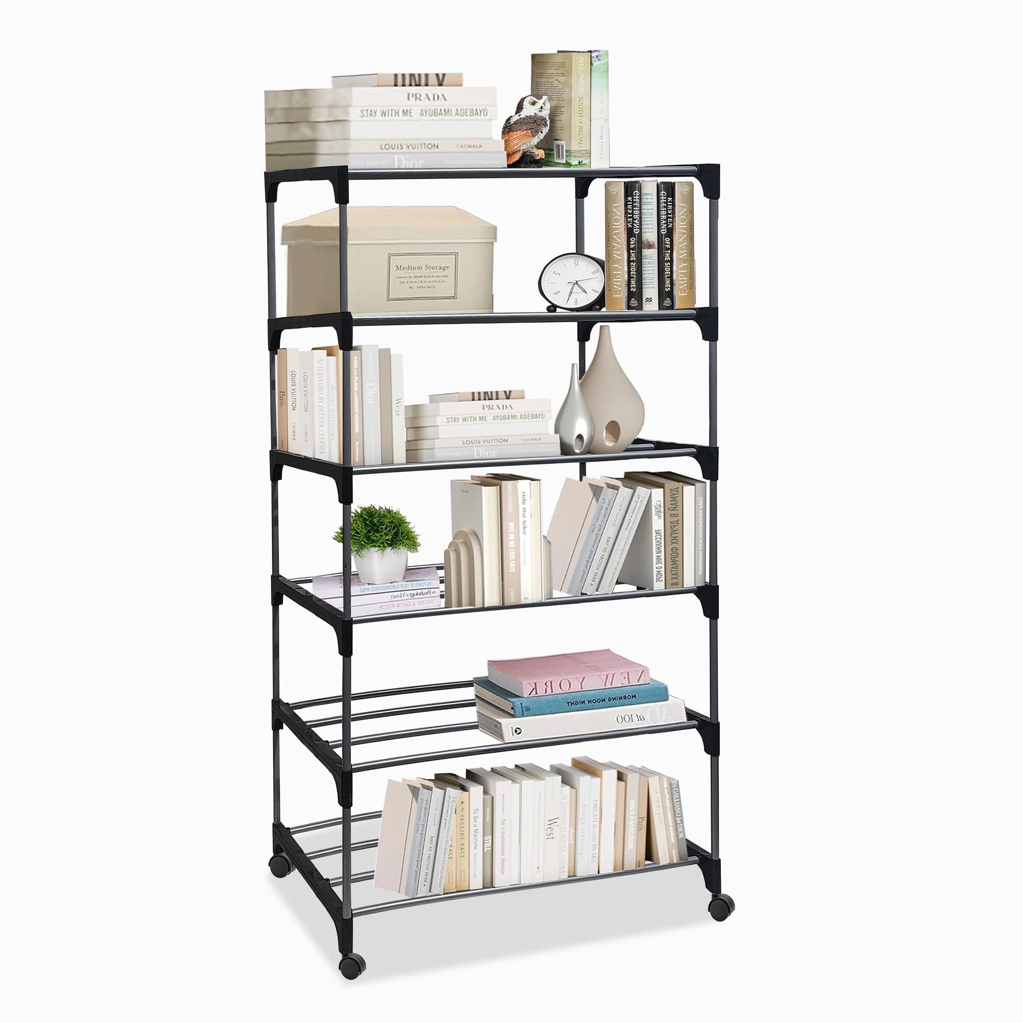 ROBMOB 6 Tier Metal Book Shelf Tall Narrow Storage Rack for Kids and Adults Modern Bookshelf Unit for Nursery, School, Home, and Office, Floor Mount Open-image-11