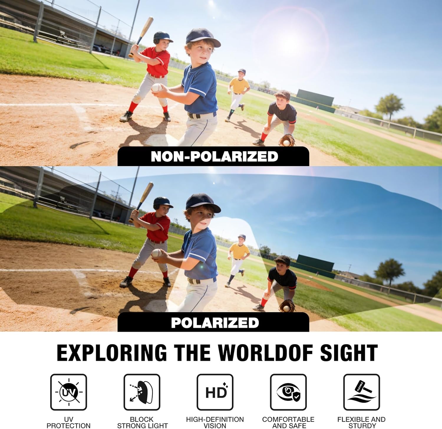 RIVBOS Youth Baseball Sunglasses for Kids(Boys&Girls) Polarized UV Protection Cycling Glasses RYS008 - Image 3