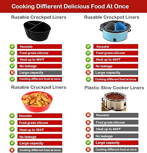 Miniatura 5 de Forros de olla de cocción lenta para olla ovalada Crock-Pot de 7 a 8 cuartos de galón, forros y bolsas reutilizables de gran tamaño, aptos para