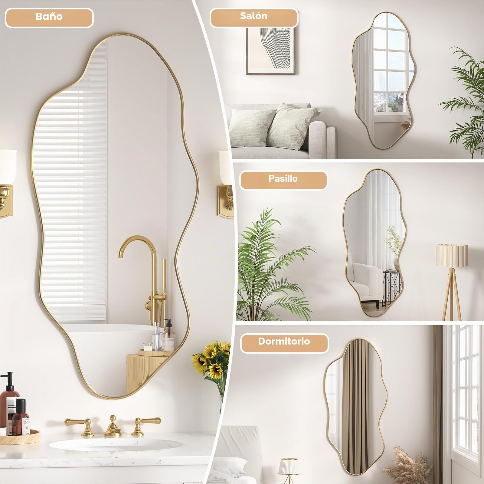 Espejo de Baño Espejo de Pared Irregular 54.5 x 120 cm Espejos Decorativos