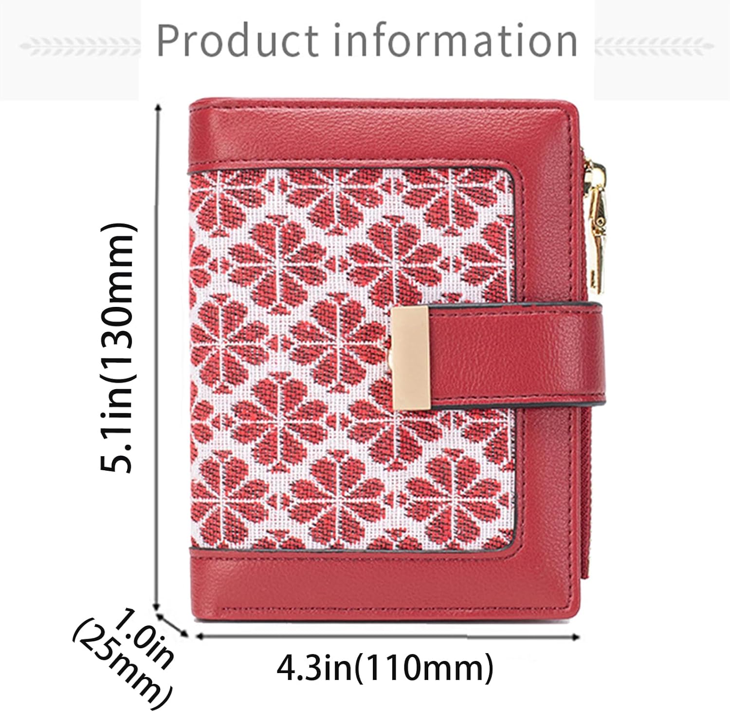 Farcauo Red RFID Blocking Wallet for Women Small Leather Coin Purse with Flower Design Minimalist Credit Card Holder and ID Window Cute Travel Cash Wallet for Women - Image 3