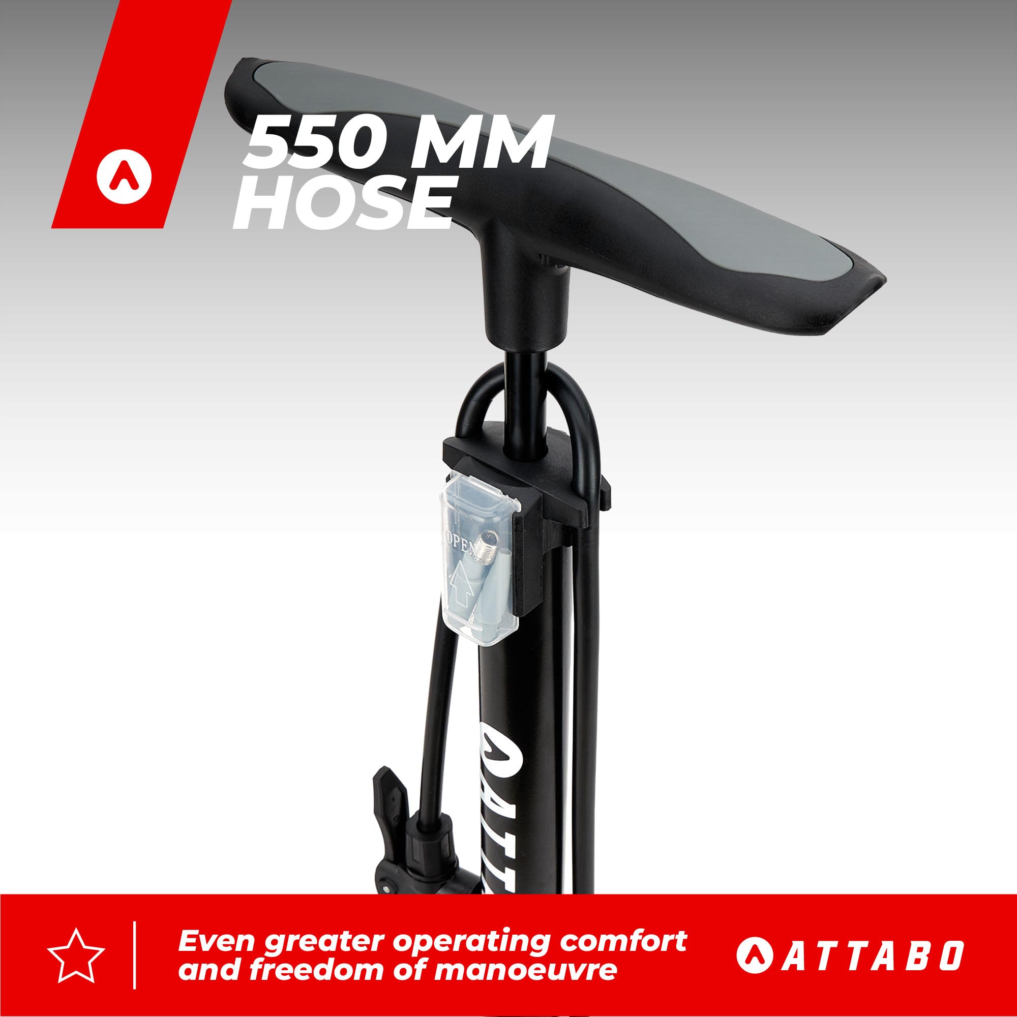 ATTABO WP.2 Pompka rowerowa z cyfrowym manometrem do 200 PSI (13,8 bar) – pompa podłogowa z uniwersalną głowicą zaworu do Presta FV Schrader AV Dunlop DV – stabilna podstawa ergonomiczny uchwyt do MTB