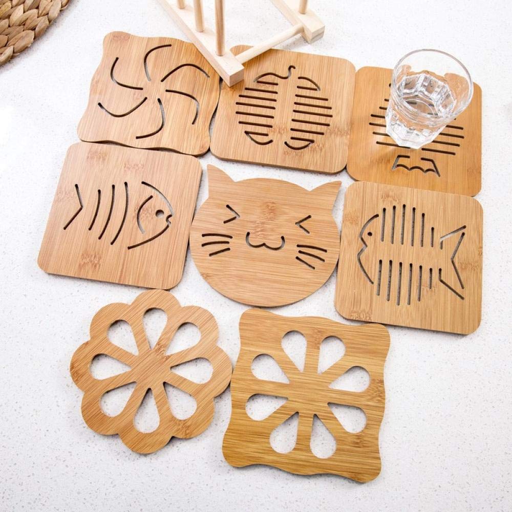 Lklnkvl Placemat (Nine Piece Pack) Placemats, Wooden Placemat Insulation Pad Creative Table Mat Plate Household Anti-Scald Pot Casserole Bowl Coaster-Placemat_l
