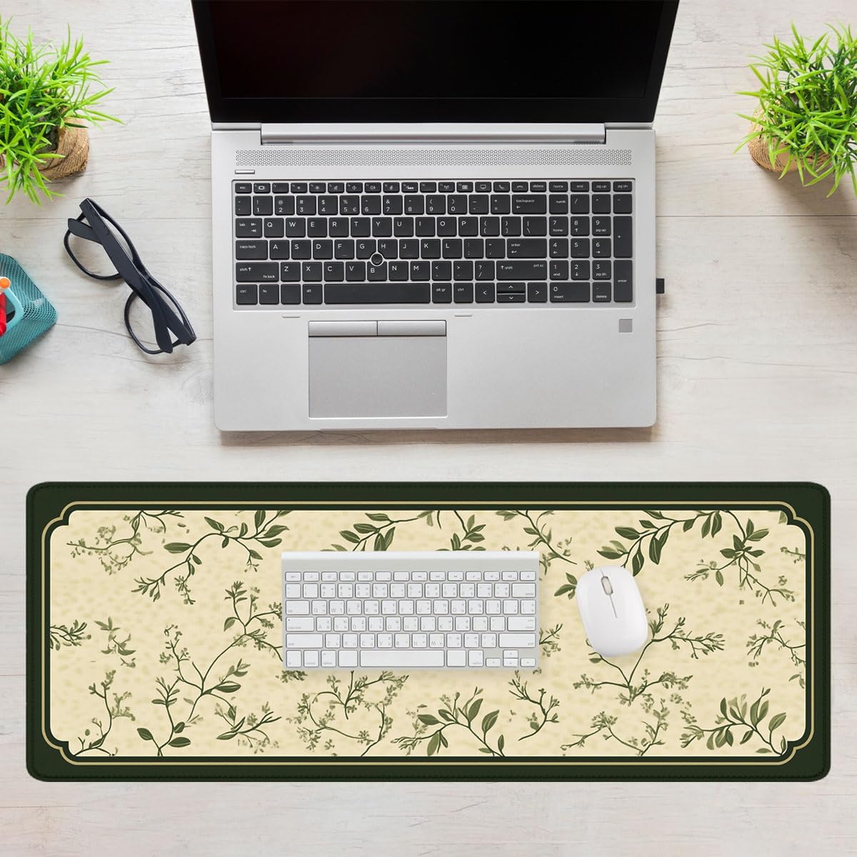 Vintage Botanical Large Gaming Mousepad, Green Vines Desk Mat for Keyboard, Large Gaming Mouse Mat with Stitched Edges,Non-Slip Waterproof Rubber Base Mous Mat, 31.5" x 11.8" - Image 7