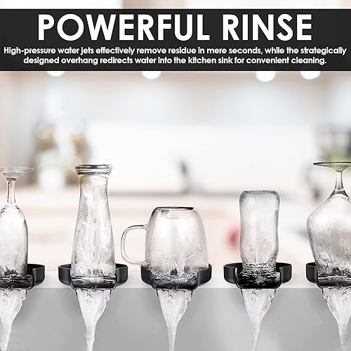 Miniatura 4 de Enjuagador de vidrio para fregaderos de cocina, arandela de metal, enjuague de vidrio negro mate, taza de enjuague de vidrio, lavabotellas