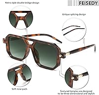 Vista 39 de Feisedy - B2622 - Lentes de sol estilo aviador, cuadrados, clásicos de los años 70, unisex, con montura clásica retro y elegante, UV400 Marco