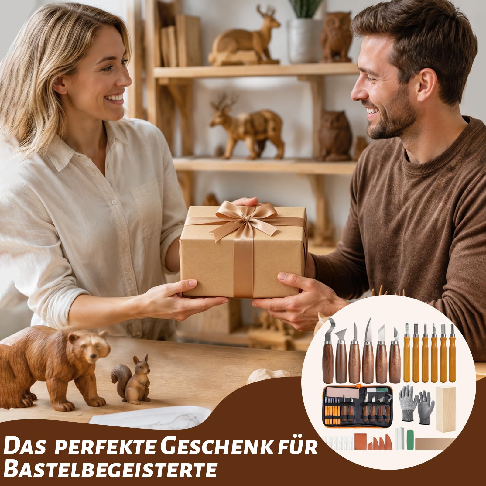 30 Stück Holz Schnitzwerkzeug Set, Feines Schnitz Set, 12 Schnitzmesser mit Schnittfeste Handschuhe, Mattiertes Papier, Schleifsteine, für Anfänger, Profis, DIY Bastelbegeisterte