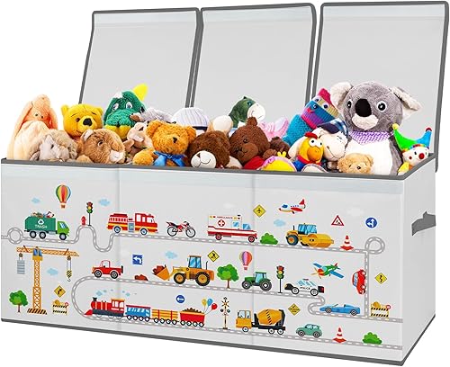 Miniatura 11 de Caja de juguetes para niños, contenedor de almacenamiento plegable con asas para tapas para niños y niñas, caja organizadora de juguetes grande