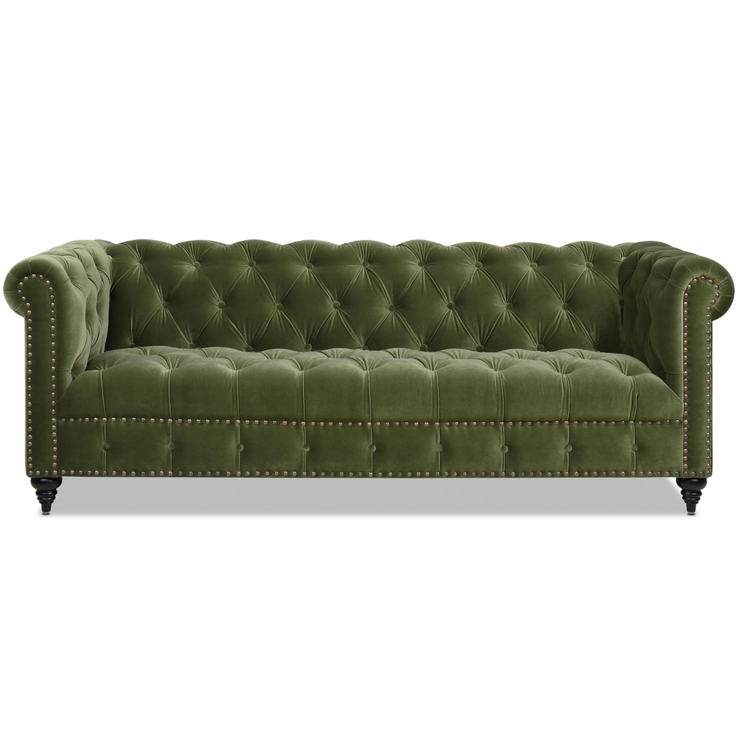 Jennifer Taylor Home Alto 88" Tufted Chesterfield Sofa, Olive Green Performance Velvet - Scratch and Dent item 