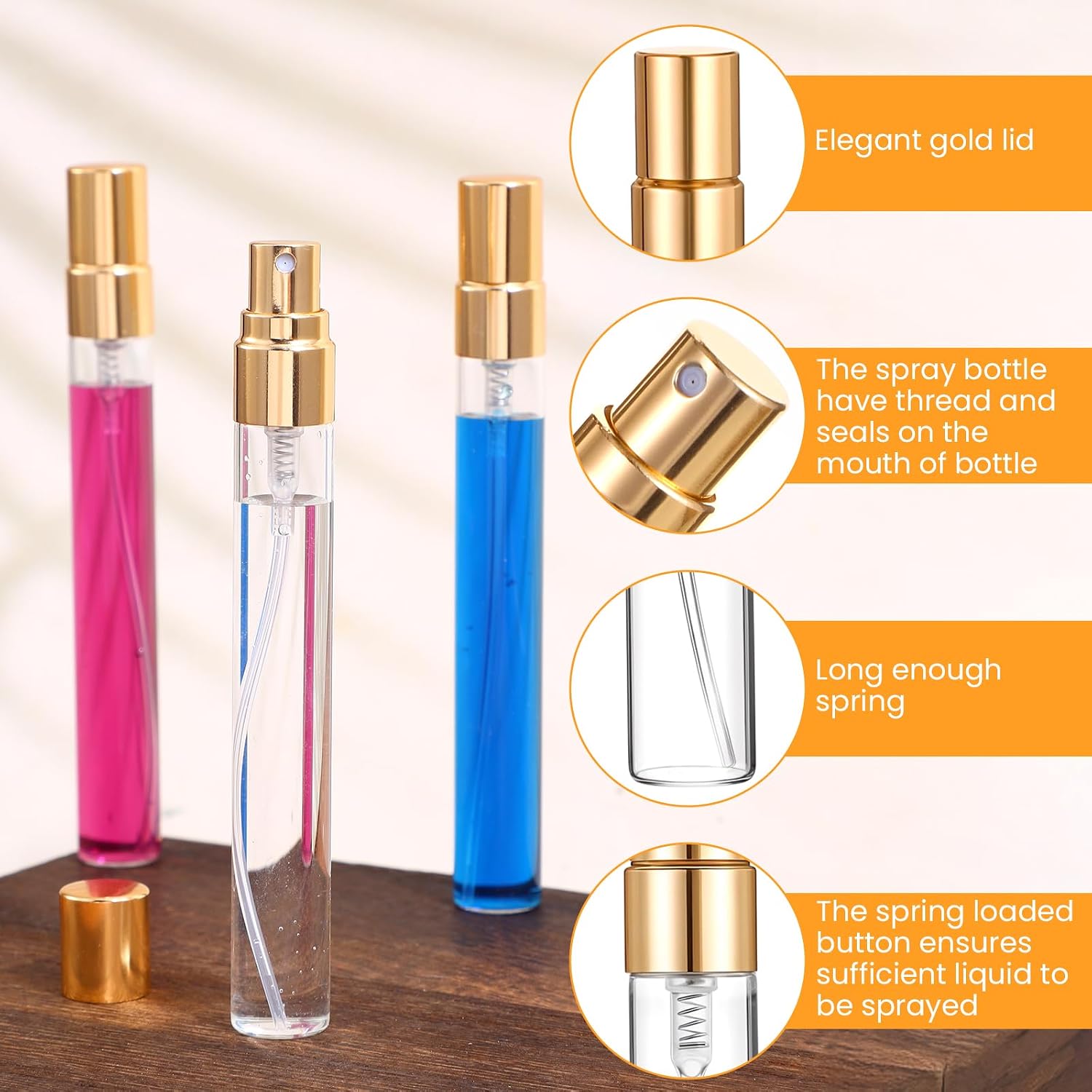 MAQUITA 50 Pcs Mini Spray Bottles 10 ml Clear Glass Perfume Bottles Refillable Fine Mist Perfume Atomizer Portable Empty Sample Containers for Cleaning, Essential Oils, Travel